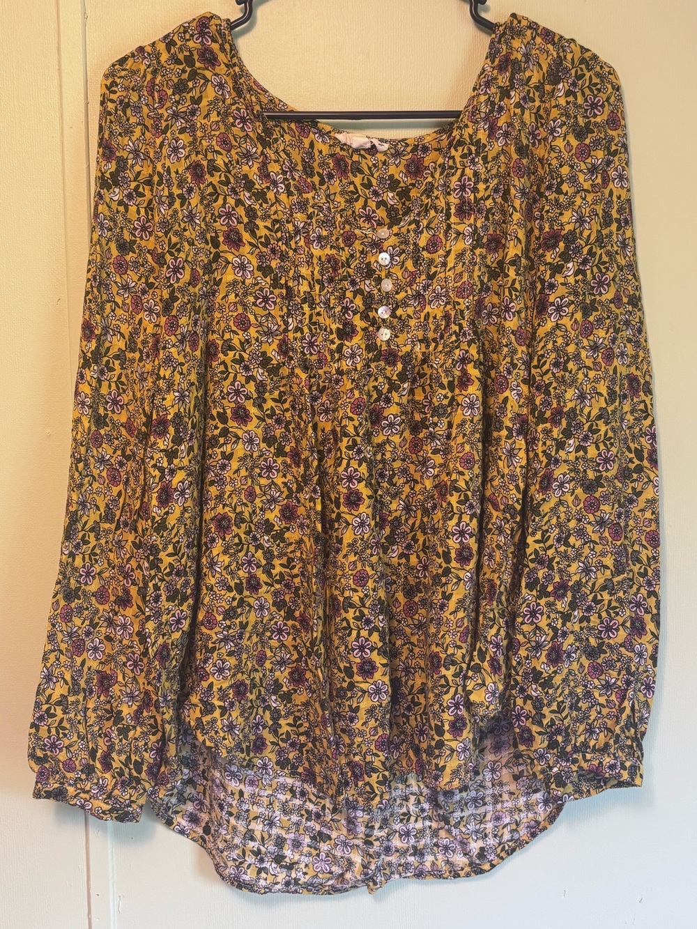 Jane and Delancey Bright Mustard Yellow Floral Boho Blouse – Size M
